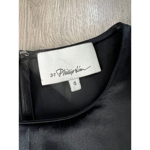 $695 3.1 Phillip Lim Women's Black Round Neck Sleeveless Silk Belt Dress Size 4 - Picture 3 of 9